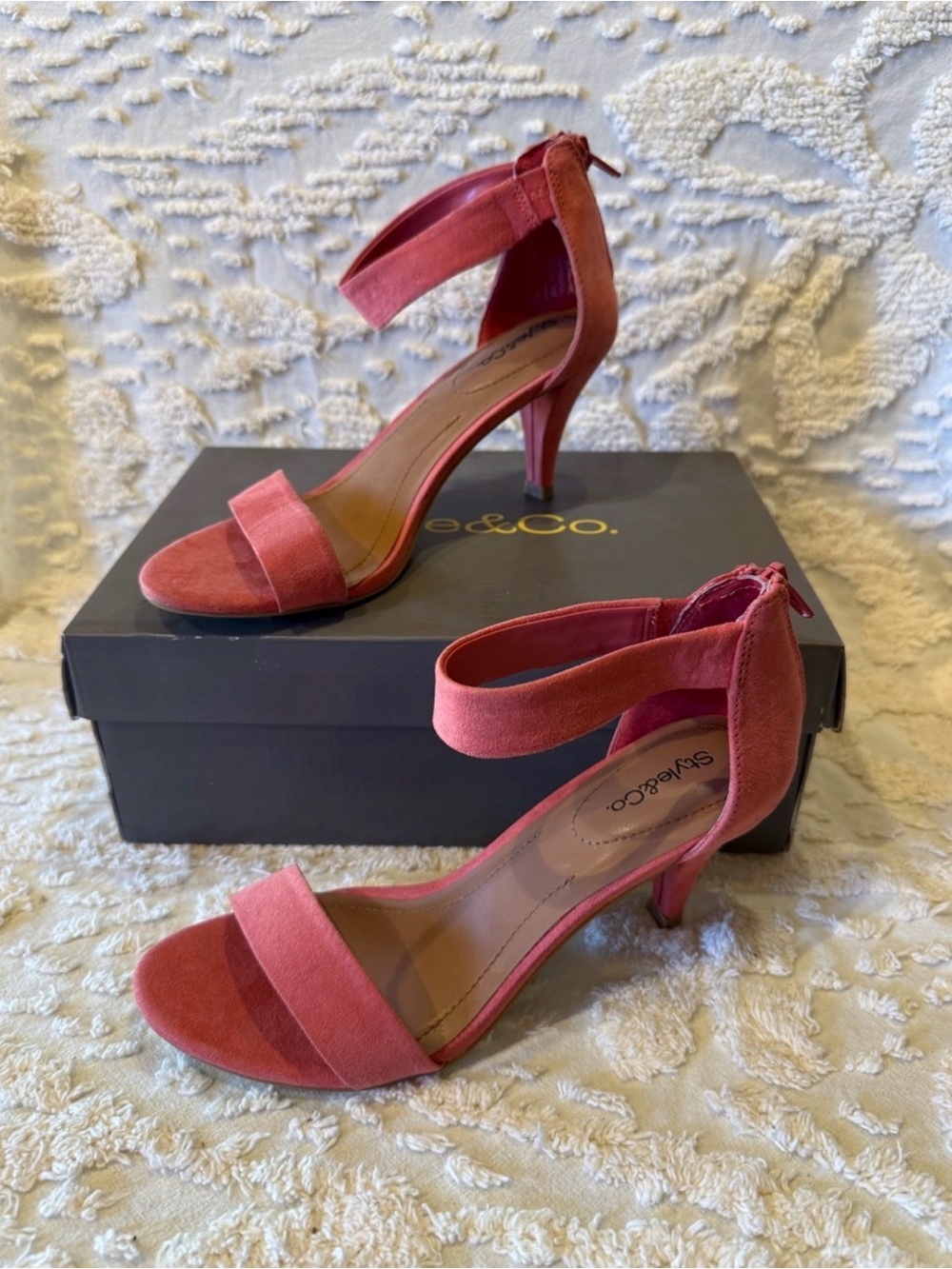 Style & Co. Coral Pink Suede Ankle-Strap Heels# 652